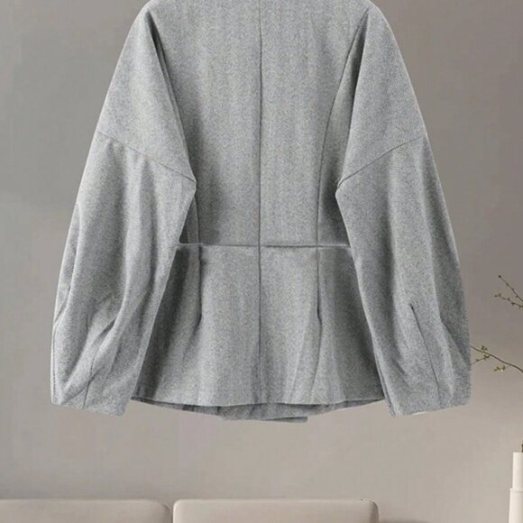 Light Grey Elegant Women's Casual Button Front Two Pieces Suit - Picture 4 of 6